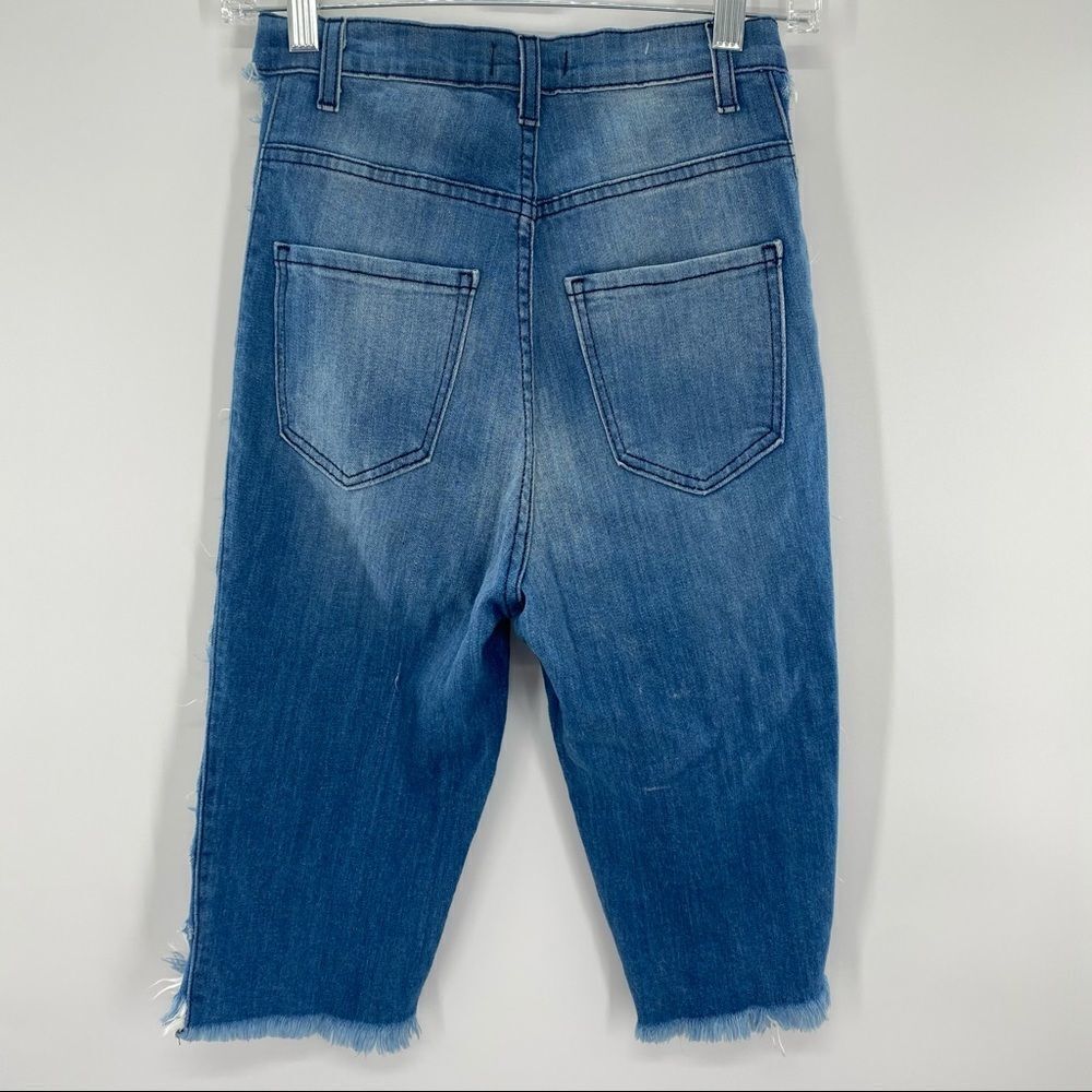 APHRODITE High Rise Ripped Distressed Capris - Picture 3 of 10